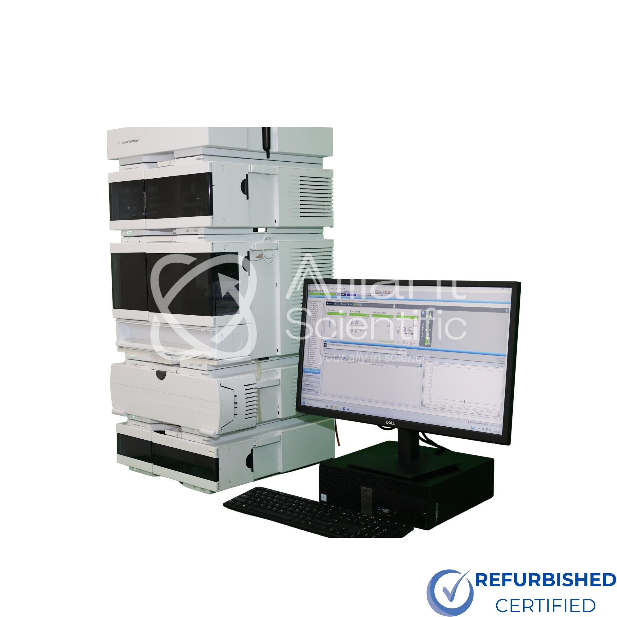 Front view of Agilent 1260 Infinity II HPLC system with quaternary pump and DAD