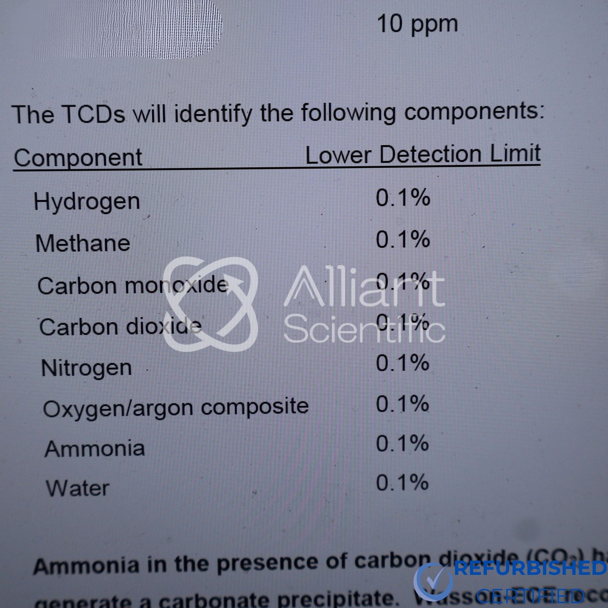 Wasson-ECE TCD component detection limits